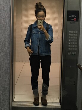 「お散歩」｜「アイテム（デニムジャケット）」を使った、cyameさん（レディース・156cm）の秋コーディネート