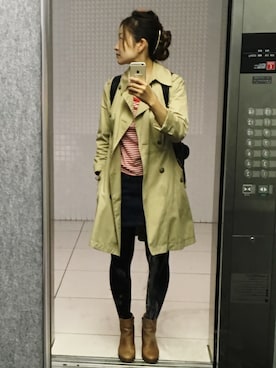 「A.P.C.」｜「アイテム（トレンチコート）」を使った、cyameさん（レディース・156cm）の秋コーディネート