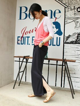 「EDIT. FOR LULU（エディットフォールル）の◆ミニ裏毛 ロングスカート（スカート）」を使った、Ayakoさん（レディース・163cm）の夏コーディネート