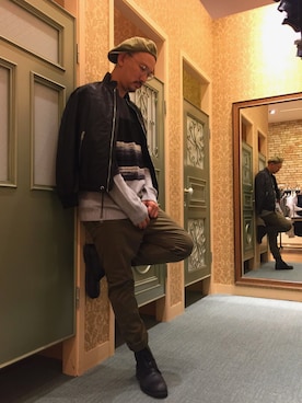「BRIXTON（ブリクストン）のアイテム（ハンチング/ベレー帽）」を使った、創平さん（メンズ・188cm）の夏コーディネート