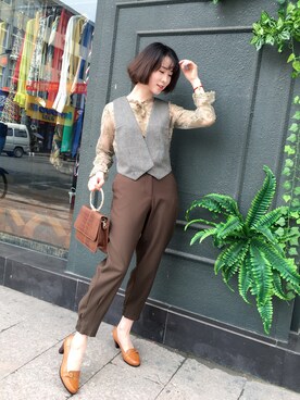 「アイテム（ドレス、ブラウン系）」を使った、coco5594391614さん（レディース・162cm）の春コーディネート