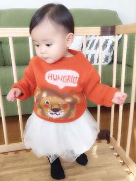 「アイテム（タイツ/ストッキング、ブラック系）」を使った、YUAさん（キッズ・70cm）の秋コーディネート