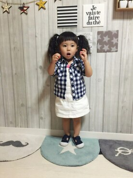 「Right-on（ライトオン）のアイテム（ジャンパースカート）」を使った、ANNAさん（キッズ・90cm）の夏コーディネート