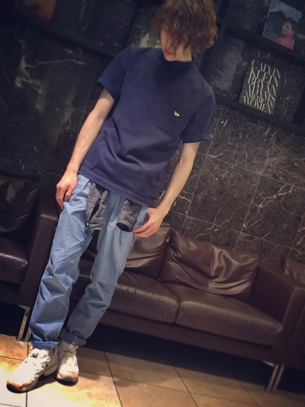 「MAISON KITSUNE、Steven Alan、reebok、INSTA PUMP FURY、PUMP FURY、UNQLOandLEMAIRE」｜「Steven Alanの＜steven alan＞ TURKEY CTN LOOSE MOCK/ｶｯﾄｿｰо（Tシャツ/カットソー、ブルー系）」を使った、reoさん（メンズ・173cm）の春コーディネートの1枚目の写真
