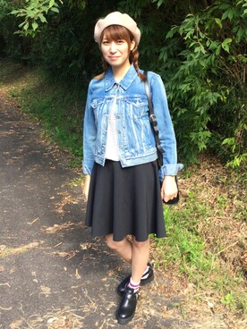 「Levi's（リーバイス）のアイテム（デニムジャケット、ブルー系）」を使った、romokkoさん（レディース・155cm）の秋コーディネート