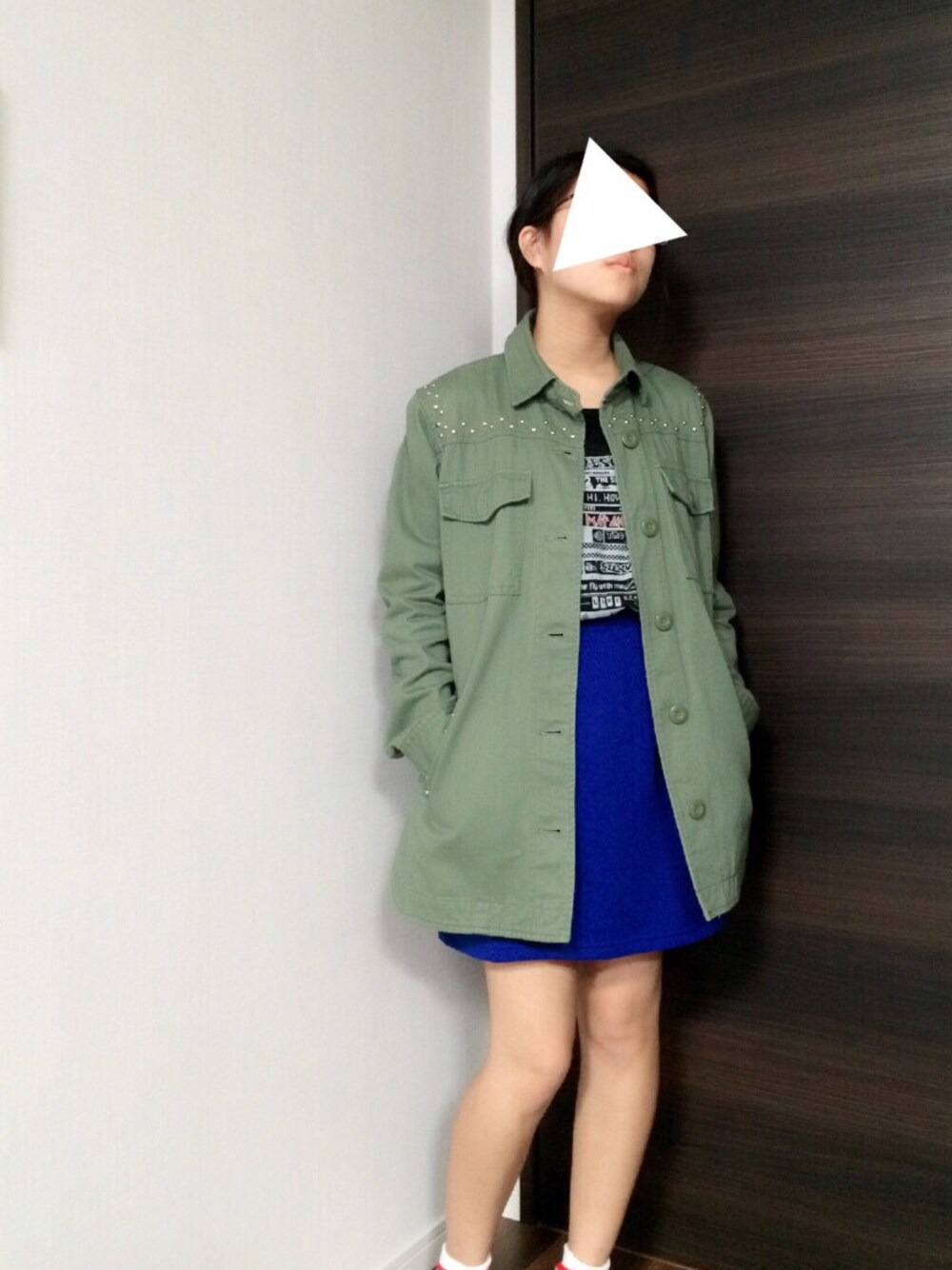 「SLYのアイテム（スーツスカート、ブルー系）」を使った、Napさん（レディース・151cm）の春コーディネートの1枚目の写真