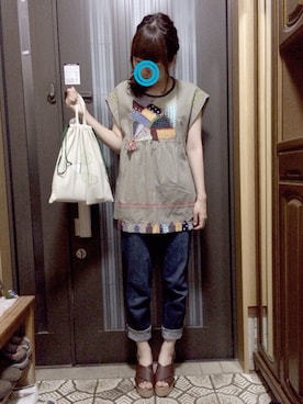 「ボーイフレンドデニム」｜「アイテム（チュニック）」を使った、木の子さん（レディース・153cm）の夏コーディネート
