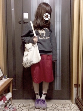 「ひざ丈スカート」｜「アイテム（その他）」を使った、木の子さん（レディース・153cm）の秋コーディネート