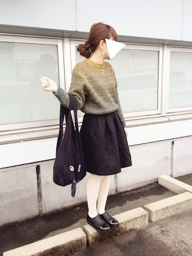 「白タイツ」｜「アイテム（ノーカラージャケット）」を使った、木の子さん（レディース・153cm）の冬コーディネート