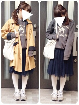 「シャツ×スウェット」｜「アイテム（アクセサリー）」を使った、木の子さん（レディース・153cm）の冬コーディネート