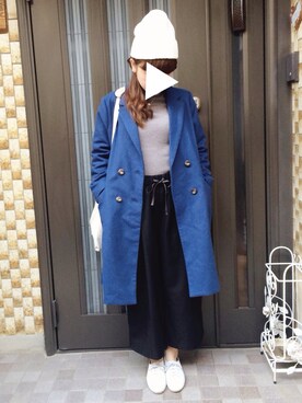 「ウエストイン」｜「アイテム（チェスターコート）」を使った、木の子さん（レディース・153cm）の冬コーディネート