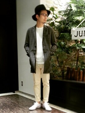 「JUNRED（ジュンレッド）のアイテム（チェスターコート）」を使った、fuzeeさん（メンズ・175cm）の冬コーディネート
