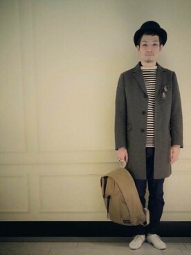 「JUNRED（ジュンレッド）のアイテム（チェスターコート）」を使った、fuzeeさん（メンズ・175cm）の冬コーディネート