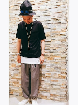 「ポケットＴシャツ」｜「アイテム（アクセサリー）」を使った、fuzeeさん（メンズ・175cm）の夏コーディネート