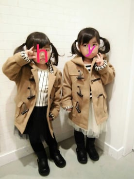 「双子コーデ」｜「アイテム（ダッフルコート）」を使った、hiyuhaさん（キッズ・90cm）の冬コーディネート