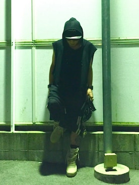 「Rick Owens（リックオウエンス）のアイテム（帽子）」を使った、Yotsuさん（メンズ・166cm）の夏コーディネート