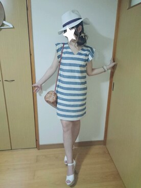 「MERCURYDUO（マーキュリーデュオ）のアイテム（ワンピース、ブルー系）」を使った、えっか♡さん（レディース）の秋コーディネート