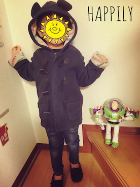 「Pコート」｜「アイテム（ダッフルコート）」を使った、miki_stylesさん（キッズ・100cm）の冬コーディネート