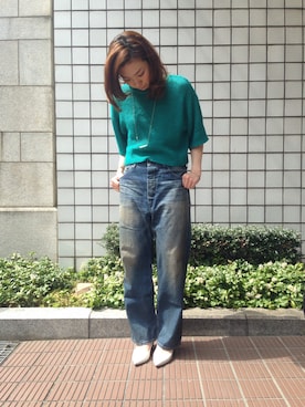 「アイテム（デニムパンツ、ベージュ系）」を使った、MAIさん（レディース・164cm）の春コーディネート