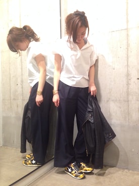 「DUL DE VERRE（ダルデベール）のワイドパンツ（スラックス）」を使った、MAIさん（レディース・164cm）の春コーディネート