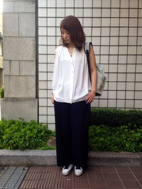 「ペタンコ靴」｜「アイテム（スラックス）」を使った、MAIさん（レディース・164cm）の春コーディネート