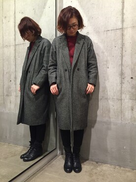 「Johnbull Private labo（ジョンブルプライベートラボ）のアイテム（チェスターコート）」を使った、MAIさん（レディース・164cm）の冬コーディネート