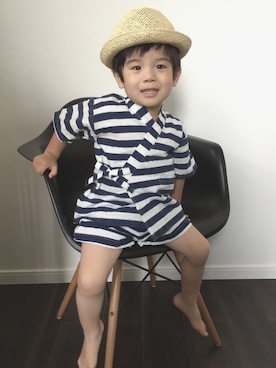 「ペーパーハット」｜「アイテム（浴衣）」を使った、HAKUさん（キッズ・90cm）の秋コーディネート