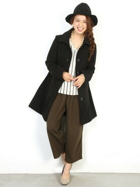 「ストライプニット」｜フェリーニさん（レディース・156cm）の秋コーディネート
