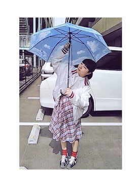 「傘」｜「アイテム（スタジャン）」を使った、ゆーかさん（レディース・160cm）の春コーディネート
