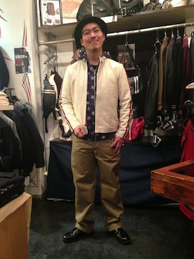 「アイテム（ライダースジャケット、その他）」を使った、kawakamiさん（メンズ・171cm）の秋コーディネート