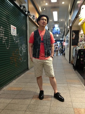 「ショット」｜「アイテム（帽子）」を使った、kawakamiさん（メンズ・171cm）の夏コーディネート