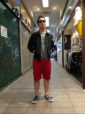 「SCHOTT」｜「アイテム（ブルゾン）」を使った、kawakamiさん（メンズ・171cm）の夏コーディネート