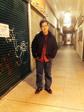 「SCHOTT」｜「アイテム（ミリタリージャケット）」を使った、kawakamiさん（メンズ・171cm）の冬コーディネート