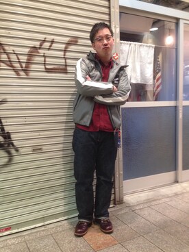 「インディゴデニム」｜「アイテム（ブルゾン）」を使った、kawakamiさん（メンズ・171cm）の冬コーディネート