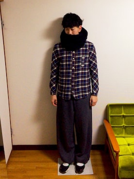 「スヌード」｜「アイテム（オールインワン・サロペット）」を使った、ヒコサカさん（メンズ・179cm）の冬コーディネート