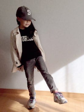 「petit main（プティマイン）のロゴデザイン裏起毛トレーナー（スウェット）」を使った、Shushu☺︎さん（キッズ・120cm）の冬コーディネート