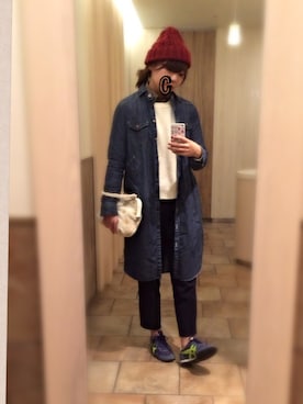 「ビーズバッグ」｜「アイテム（デニムジャケット）」を使った、sachicoさん（レディース・159cm）の秋コーディネート