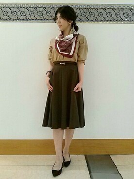 「ミディスカート」｜「アイテム（アクセサリー）」を使った、MIYACさん（レディース・158cm）の夏コーディネート