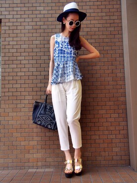 「GALLERIE（ギャレリー）のアイテム（Tシャツ/カットソー）」を使った、Shizuka  Taniguchiさん（レディース・174cm）の夏コーディネート