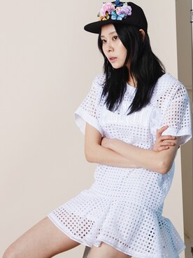 「CHOKONTE（ショコント）のFLOWER PATCHED SNAPBACK （キャップ、ブラック系）」を使った、chokonteさん（レディース・165cm）の春コーディネート