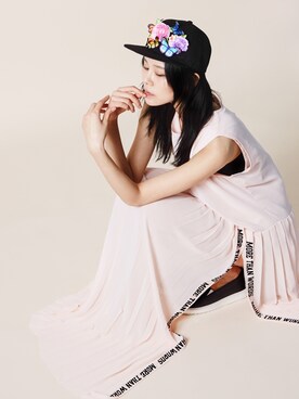 「CHOKONTE（ショコント）のFLOWER PATCHED SNAPBACK （キャップ、ブラック系）」を使った、chokonteさん（レディース・165cm）の春コーディネート