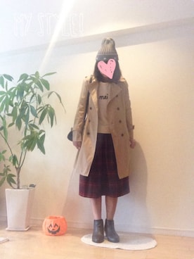「ひざ丈スカート」｜「アイテム（トレンチコート）」を使った、kozumiさん（レディース・161cm）の秋コーディネート