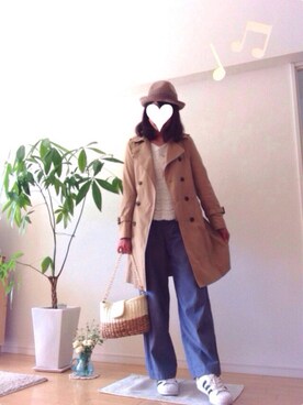 「むぎわら帽子」｜「アイテム（トレンチコート）」を使った、kozumiさん（レディース・161cm）の春コーディネート