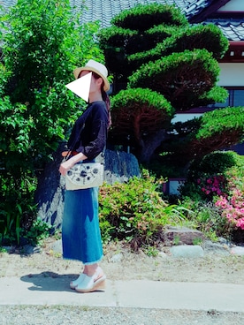 「デニムスカートINスタイル」｜AKARIさん（レディース・163cm）の夏コーディネート