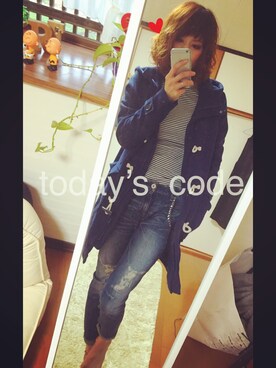 「ネイビーコーデ」｜「アイテム（ダッフルコート）」を使った、chan'makiさん（レディース・164cm）の冬コーディネート