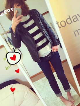 「シフォンブラウス」｜「アイテム（ライダースジャケット）」を使った、chan'makiさん（レディース・164cm）の冬コーディネート