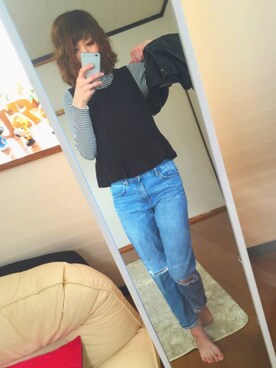 「チュニック」｜「アイテム（ライダースジャケット）」を使った、chan'makiさん（レディース・164cm）の春コーディネート