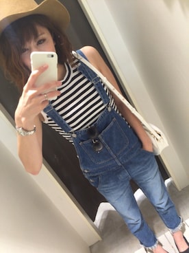 「ラウンドバッグ」｜「アイテム（サロペット/オーバーオール）」を使った、chan'makiさん（レディース・164cm）の夏コーディネート