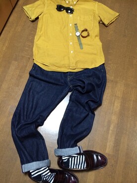 「ボーダーソックス」｜「アイテム（モカシン/デッキシューズ）」を使った、tommyさん（メンズ・173cm）の夏コーディネート