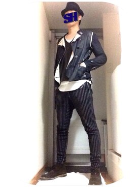 「TAKAHIROMIYASHITATheSoloIst.（タカヒロミヤシタザソロイスト）のアイテム（その他パンツ）」を使った、satohiさん（メンズ・177cm）の秋コーディネート